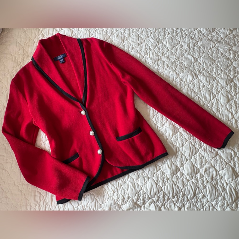 Chaps Red Blazer with Black Accents